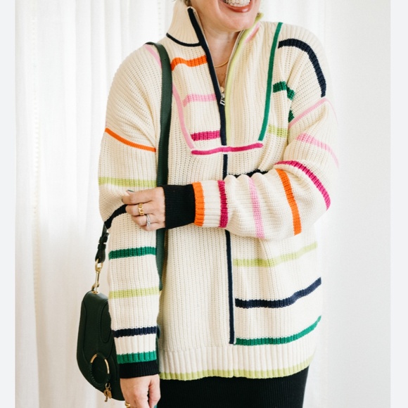 NEW STAUD Hampton Sweater - Cream Rainbow Multi - Picture 3 of 13
